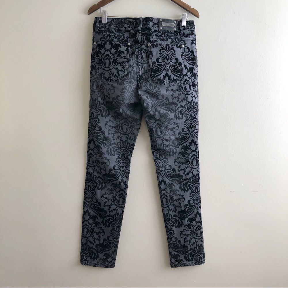Tru Luxe Velvet Floral Skinny Jeans Women’s Size 8 Stretch Mid Rise Dark Grey - Picture 5 of 13